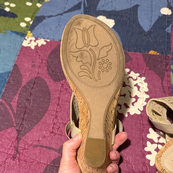 White Mountain Tan Perforated Elastic Cork Wedge Sandals - Picture 4 of 5